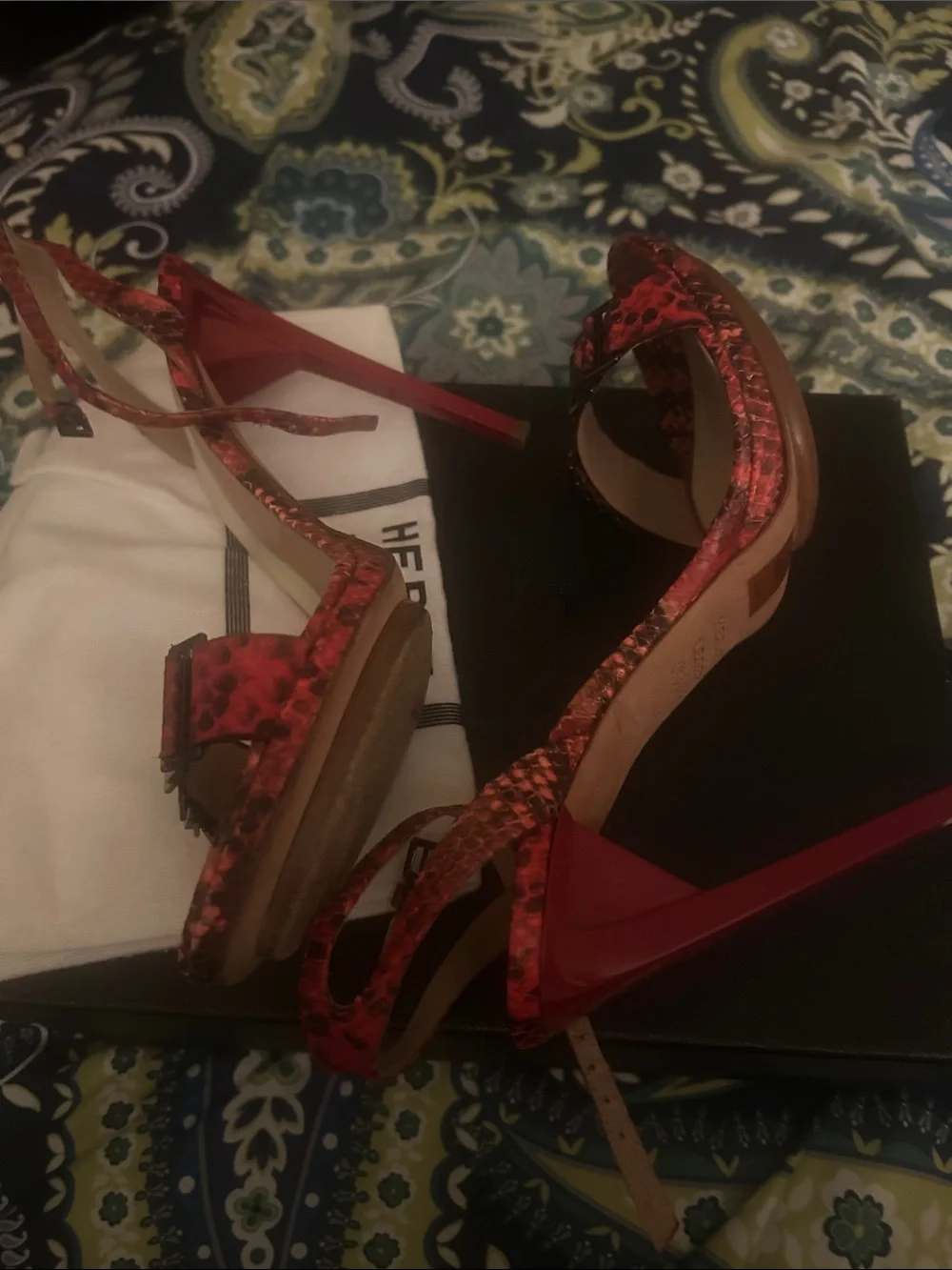 Herve Leger Red Snake-Print Stiletto Sandals
